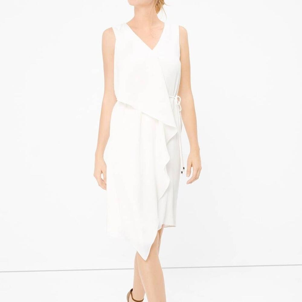 White House Black Market | NWT WHBM White Sleeveless Waterfall Ruffle Wrap Dress